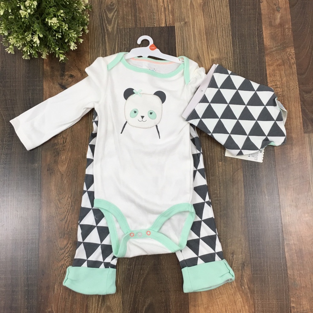 Cloud Island Panda 3 piece body suit set 6/9 month